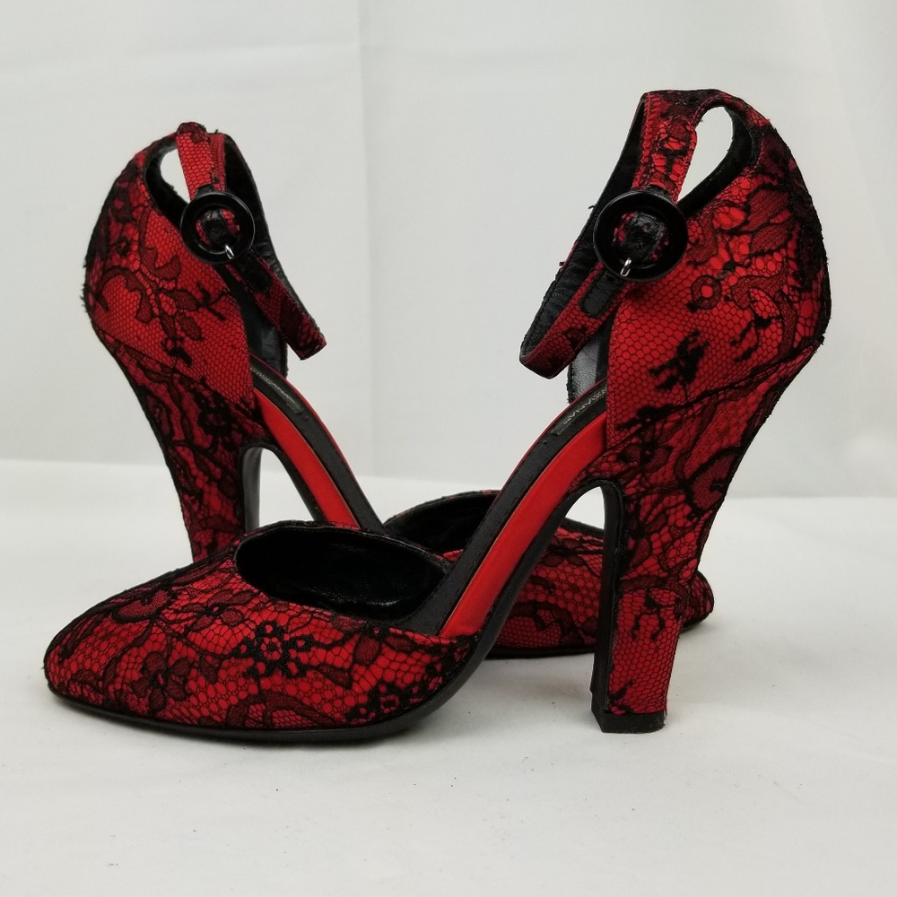 Dolce Gabbana Satin Ankle Strap Heels Pumps 38 - Picture 6 of 6
